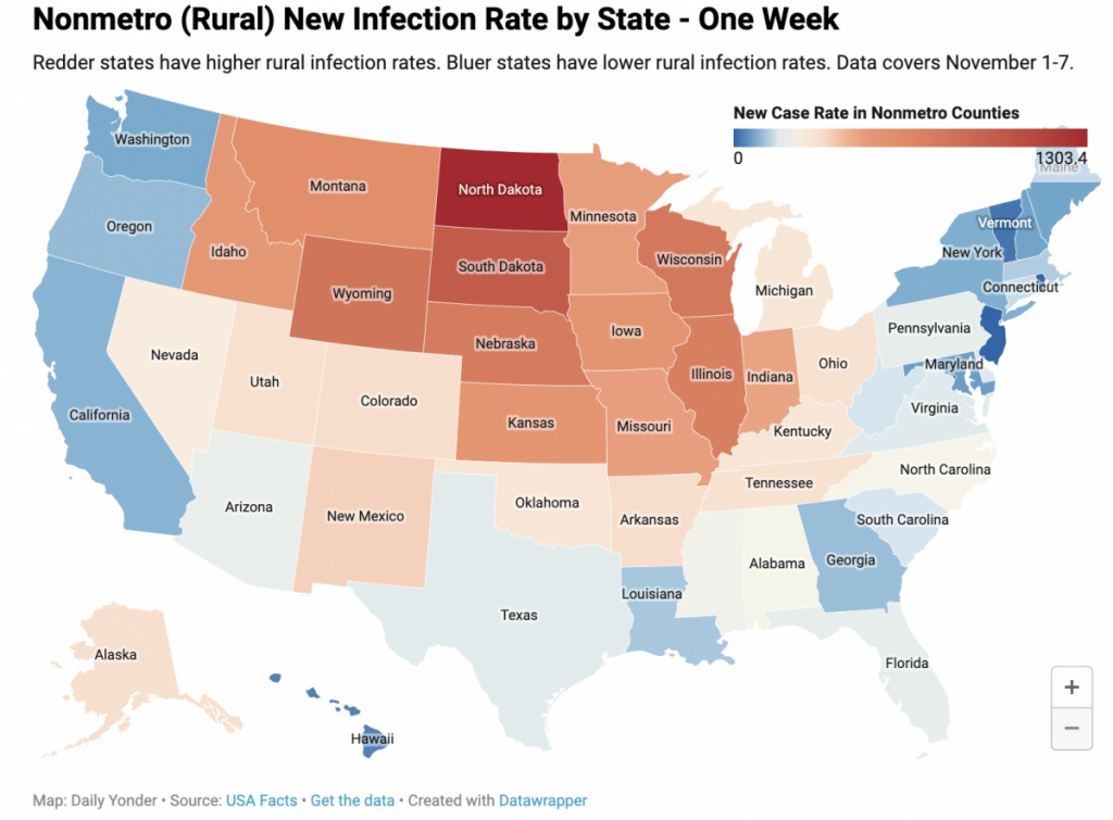U.S. map depicting COVID-19 infection rates per state