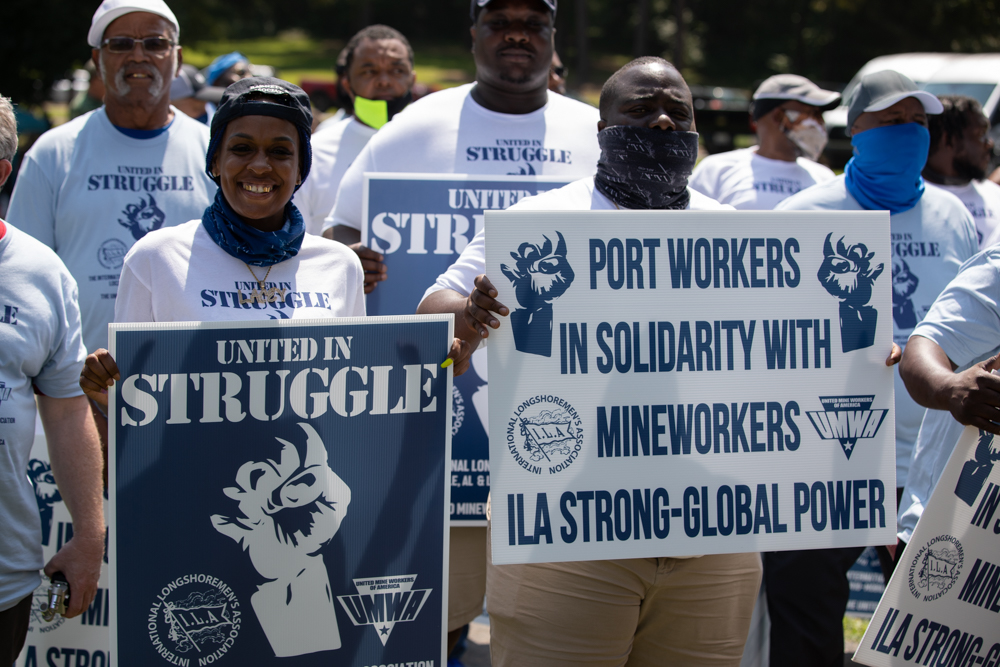 Among the UMWA miners in attendance, the union reported Retiree Local 2195 from Athens, Alabama, Local 1853 from Spring Hill, Tennessee and Local 862 from Louisville, Kentucky, also attended the Brookwood event on August 4, 2021. Photo: Quez Shipman/100 Days in Appalachia 