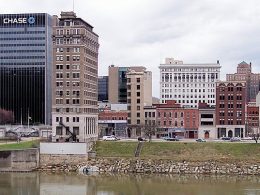 The skyline of Charleston, West Virginia, as viewed from the south bank of the Kanawha RiverPhoto: Tim Kiser/Wikimedia Commons