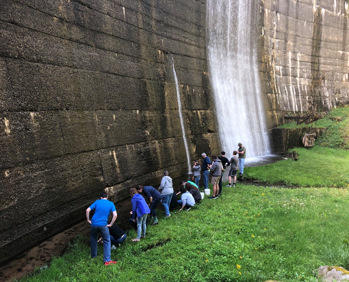 A student group from rural Southwest Virginia takes part in an exercise on water quality at a local community’s drinking water reservoir. Photo: Provided