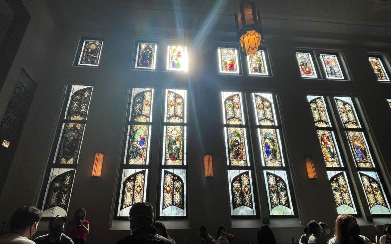 A stained glass window in the Mundelein Auditorium on the campus of Loyola University in Chicago. Photo: Sarah Swetlik/RFA Corps member for AL.com