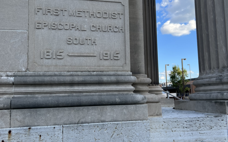 A church cornerstone in Charleston, West Virginia. ME South churches are located through the central and southern Appalachian region. Photo: Laura Harbert Allen/100 Days in Appalachia