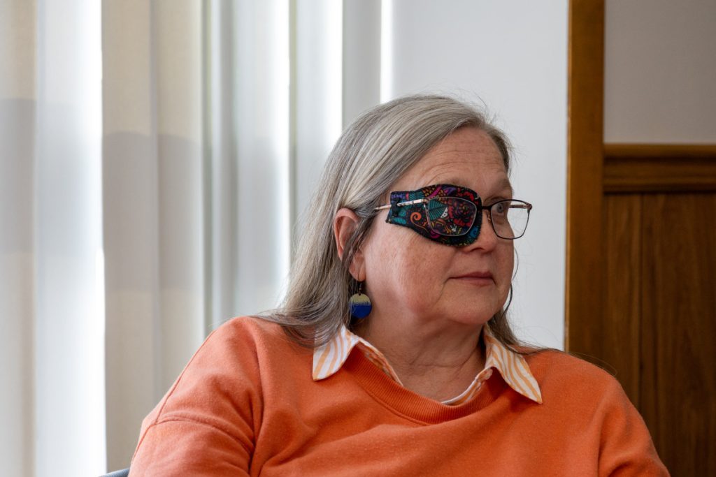 Social Worker Ann Reed attends a meeting at the Wyoming County Sheriff’s Office on April 15, 2025. Photo by Aidan Cornue/West Virginia University 